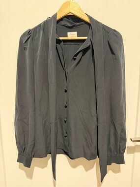 Aritzia Tie-Neck Satin Blouse in Black - XS
